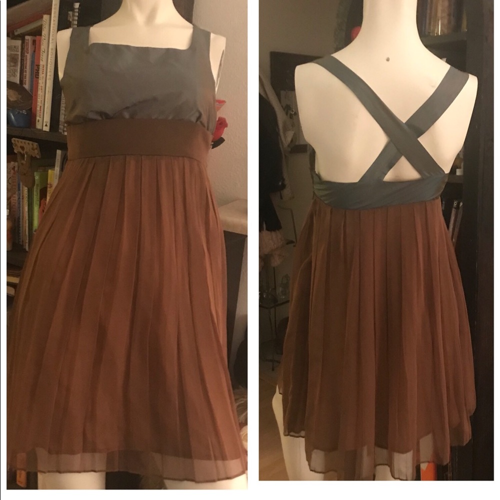 Jussara Lee brown empire waist chiffon dress xs